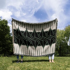 Green Botanical Woven Cotton Blanket