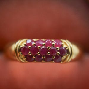 Natural Ruby Cluster Ring | Gold Plated Sterling Silver, Vintage Style, July Birthstone