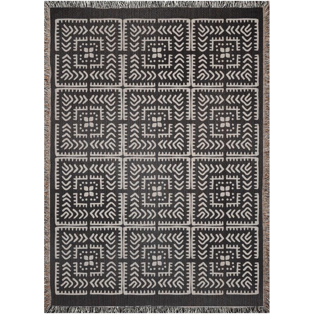 Black And Beige Intricate Motif Pattern Woven Cotton Throw Blankets