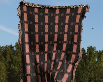 Black And Pink Geometric Psychedelic Woven Cotton Throw Blankets