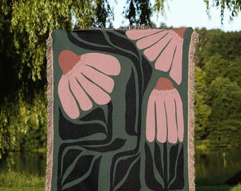 Grün Und Rosa Matisse Blumen Gewebte Baumwolle Decken