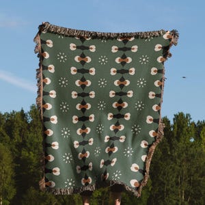 Green And Brown Kaleidoscope 1970s Woven Cotton Throw Blankets