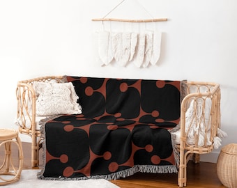 Coperta in cotone intrecciato con motivo geometrico retrò – Mid-Century Modern
