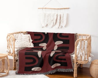 Retro Arch Woven Throw Blanket – Burgundy & Black Modernist
