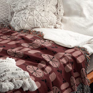 Pink Floral Abstract Woven Throw Blanket