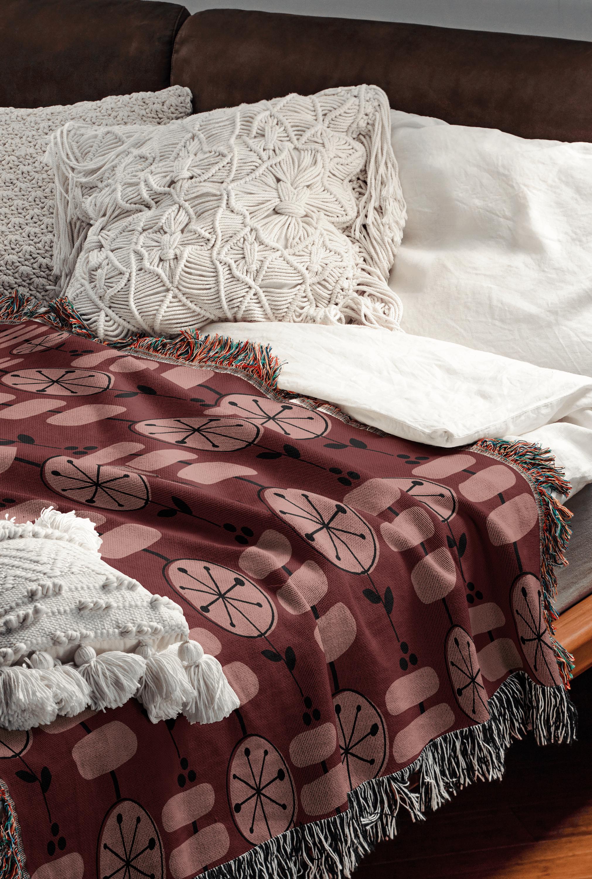 ピンクの花柄抽象織りスローブランケット - Etsy 日本