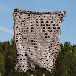 Vintage Terracotta And Black Geometric Woven Throw Blanket