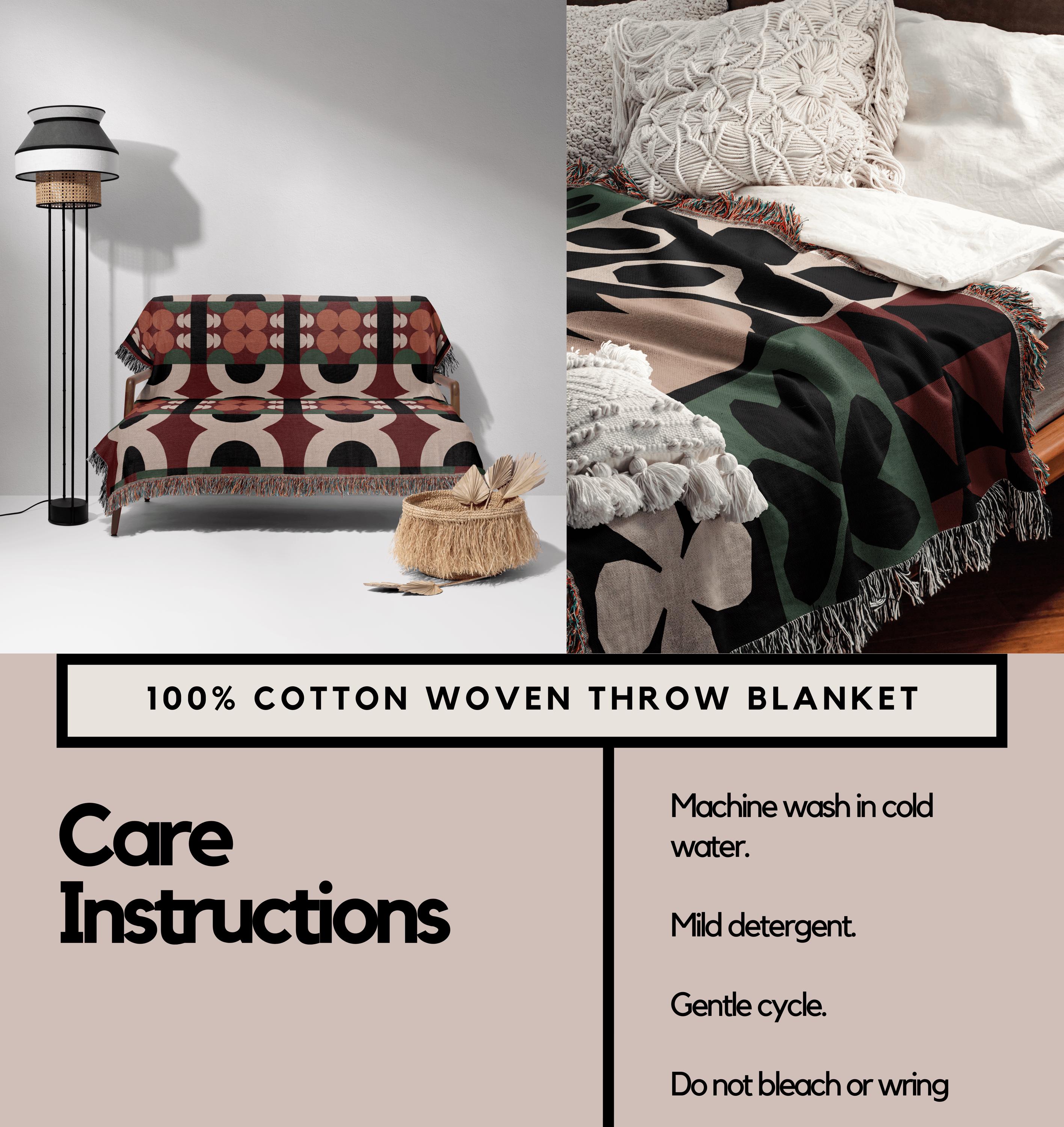 Green Boho Matisse Floral Woven Cotton Blanket
