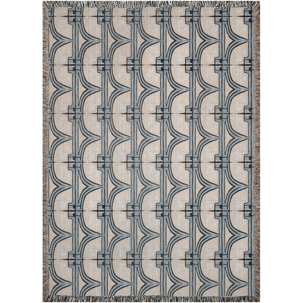 Baby Blue And Beige 1920s Pattern Woven Blankets