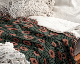 Dark Wildflower Meadow Woven Throw Blanket