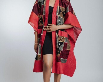 Oja – 2-in-1 African Print Kimono Dress (Red)