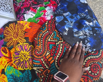 Colourful African Print (Ankara) Large Ruffle Hair Bonnets with Satin Lining