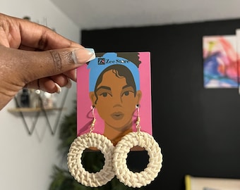 Woven Rattan Earrings - Boho Chic Circle Drop Earrings and other styles
