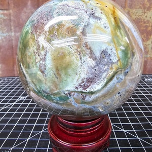 Orbicular Ocean Jasper Sphere and Holder