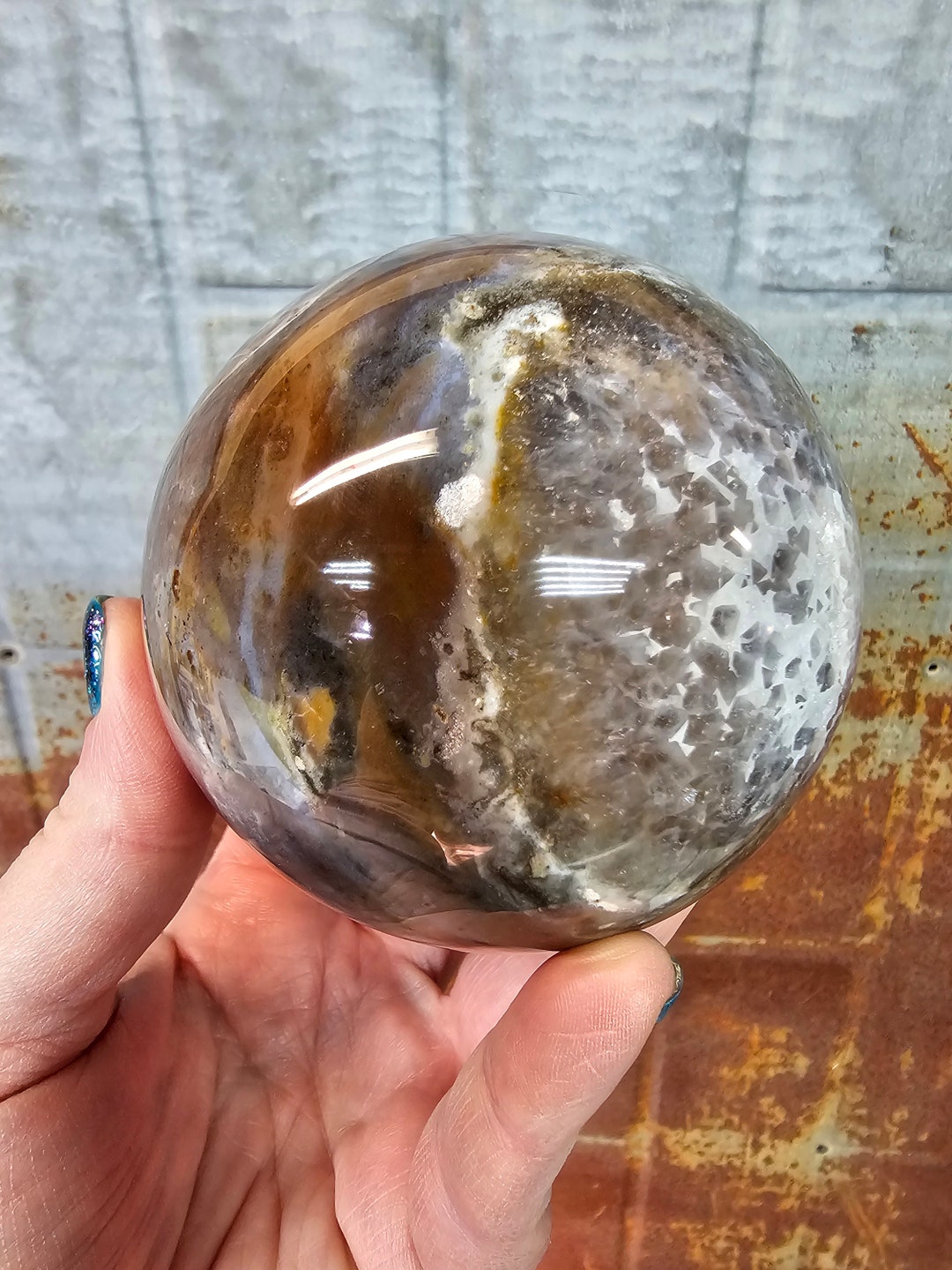 Crâne En Cristal Sculpté - Jaspe Océanique - 5,9 Pouces - Réaliste - Neuf