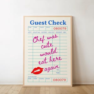 Funny Kitchen Poster | Chef Was Cute Would Eat Here Again Printable Art | Funny Foodie Poster | Guest Check print | Chef was cute poster