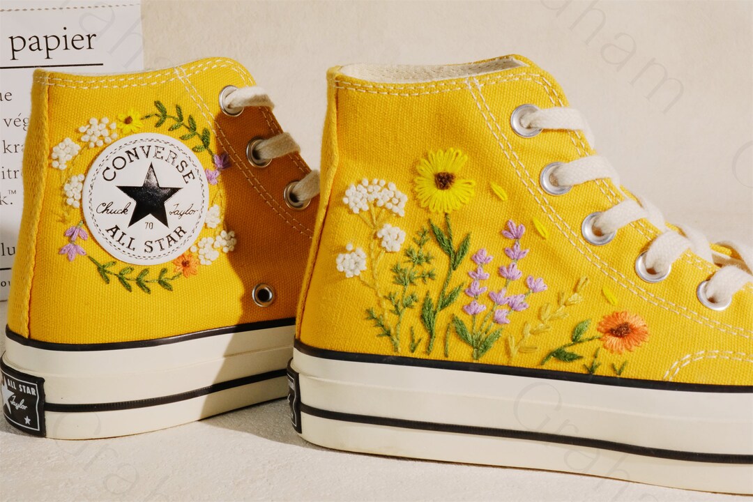Wedding Sneakers/ Valentine Gift/embroidered Wedding Flowers Shoes /wedding Converse Converse