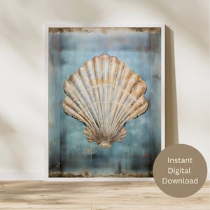 Vintage Style Scallop Seashell Wall Art, Cottagecore, Coastal, Beach, Boho, Instant Download, Art Print, Printable Digital Download Art