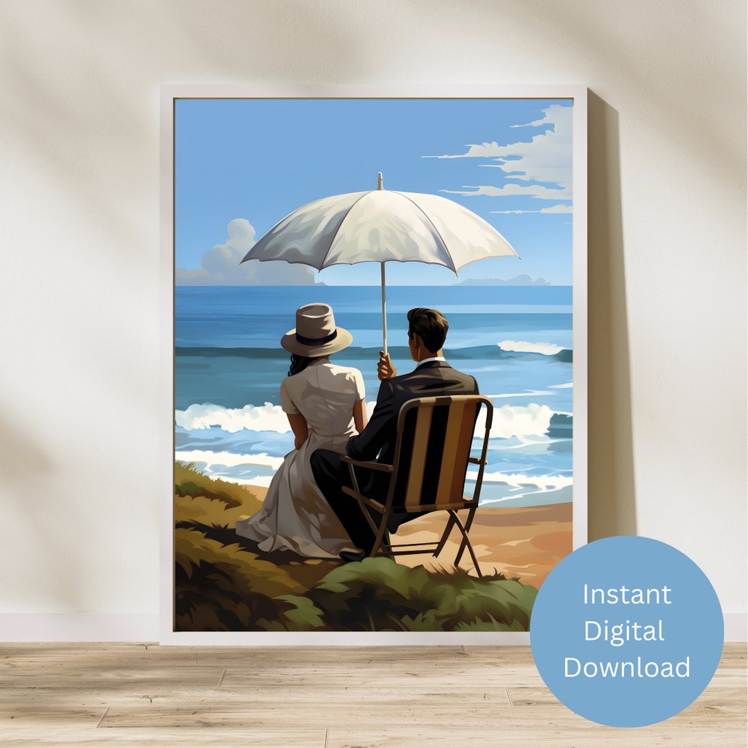Vintage Beach Romance Wall Art, Art Print, Printable Wall Art, Instant