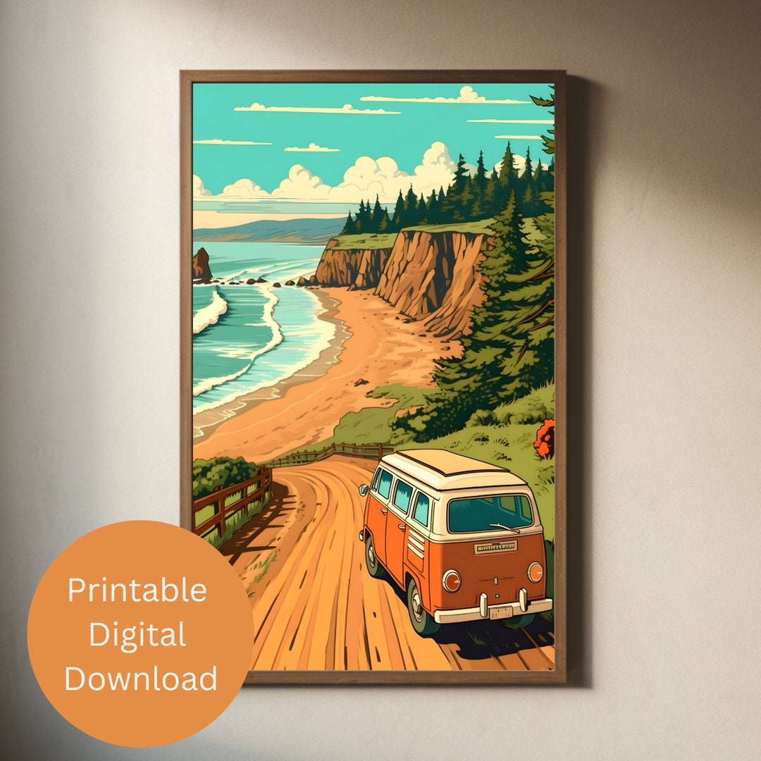 Vintage Van at the Beach Wall Art, Art Print, Printable Wall Art ...
