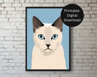 Siamese Cat Pop Art, art print, afdrukbare muurkunst, wanddecor, digitale download, midcentury modern, katachtig, vintage, kitty, kattenliefhebber