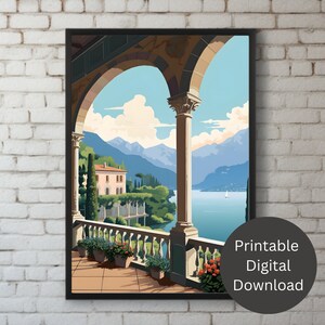 Vintage WPA Style Lake Como Italy Wall Art, art print, printable wall art, instant digital download, midcentury modern art, travel art,