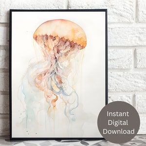 Qualle Aquarell Wandkunst, Art Print, Qualle Malerei Wand Kunst Dekor, Qualle Malerei, Qualle Kunst Malerei, Sea Life Art