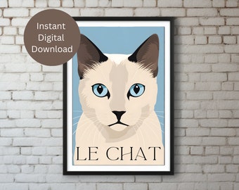 Le Chat French Pop Art, art print, printable wall art, wall decor, digital download, midcentury modern, feline, vintage, kitty, cat lover