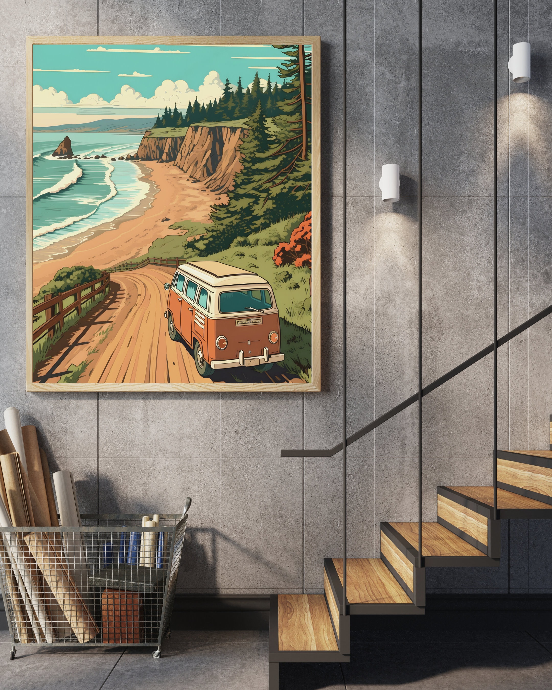Vintage Van at the Beach Wall Art, Art Print, Printable Wall Art ...