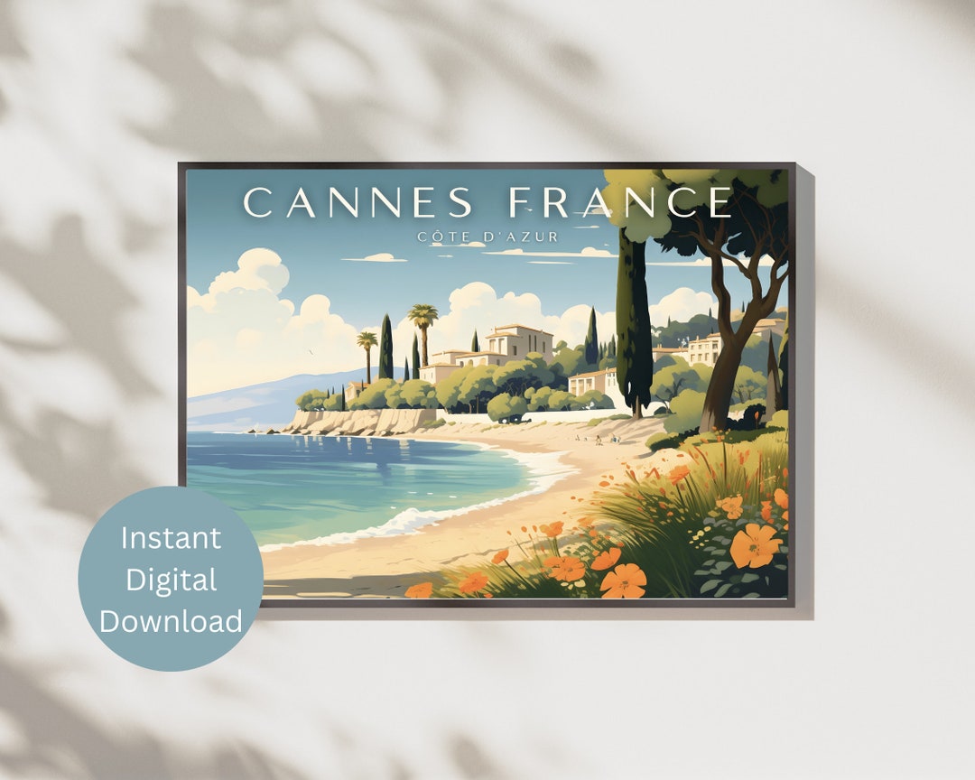 thumbnail image 2 of Cannes France Cote D'Azur 1930s Vintage Travel Poster – 16x24 Matte Repro, Made USA 2 of 5