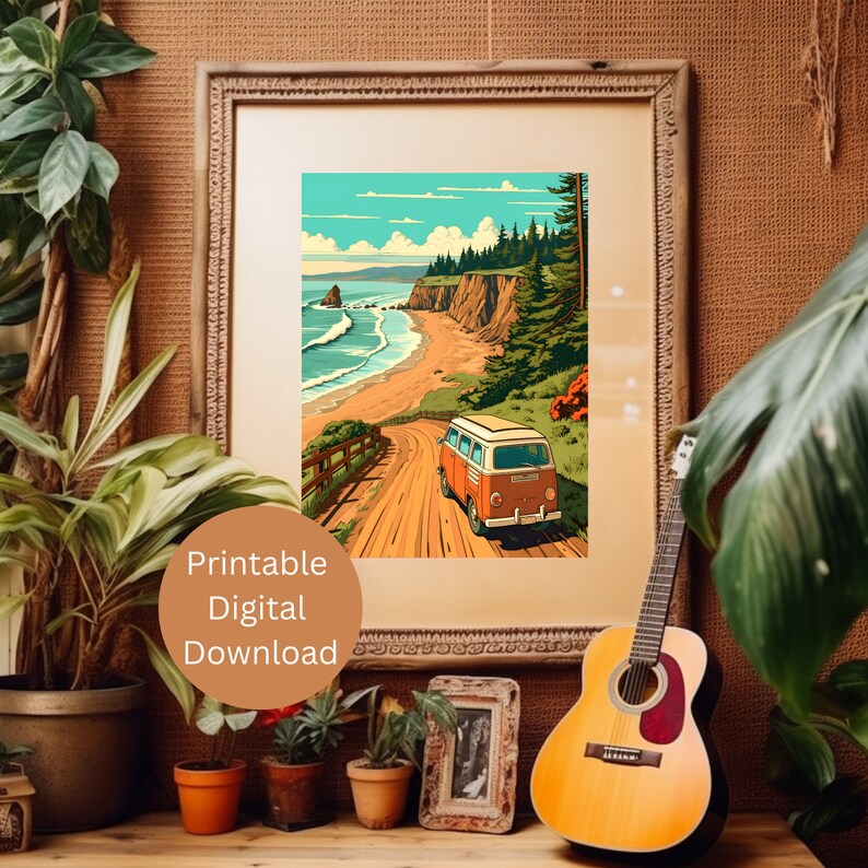 Vintage Van at the Beach Wall Art, Art Print, Printable Wall Art ...