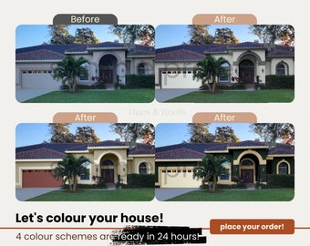 Cambio de color exterior de la casa, consulta de pintura exterior, esquemas de color exterior, paleta de pintura exterior personalizada