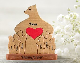 Personalized Wooden Bear Family Puzzle, Animal Family Puzzle, Animal Figurines, Bear Name Puzzle, Wooden Handmade Toy, Anniversary Gift