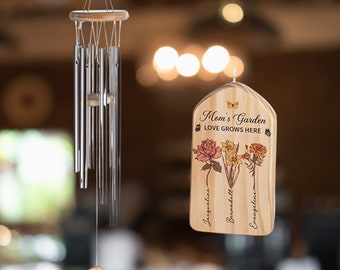 Personalized Birth Flower Wind Chime for Mom Grandma, Custom Family Birth Florals Wind Chime, Grandma Gift Chime, Mother Gift, Garden Lover