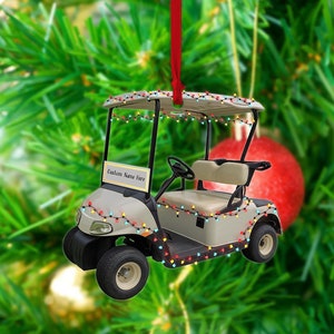 パーソナライズされたゴルフカートのクリスマスオーナメント、ゴルフカートのフラット2Dオーナメント、クリスマスツリーの車に吊るすゴルフオーナメント、ゴルフ愛好家へのギフト