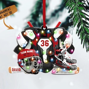 Personalized Hockey Equipment Christmas Ornament, Custom Shape Flat Acrylic Ornament, Gift For Hockey Lover, Hockey Team Members Gift