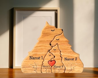 Custom Wooden Wolf Puzzle, Wolf Family Puzzle, Family Keepsake Gifts, Wood Animal Puzzle, Custom Name Puzzle, Gift for Parents