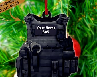Personalized Police Vest Christmas Ornament, Bulletproof Jacket Flat Ornament Hanger,Flat 2D Ornament,Police Outfit Ornament Christmas Gifts