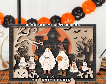 Spersonalizowane miejsce na biurko na Halloween, znak nawiedzonego domu, rustykalny jesienny znak na drzwi, znak z drewna duchów, dekoracja z koszmarów na Halloween, dekoracja ścienna sezonu