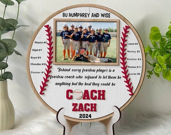 Personalized Baseball Wooden Sign, Baseball Coach Gift, Thank You Coach Gifts from Team, End of Season Manager Gift, Photo Baseball Gifts