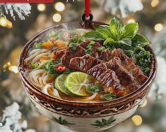 Pho Noodle Bowl Ornament, Flat Vietnamese Food Decoration, Asian Cuisine Christmas Gift