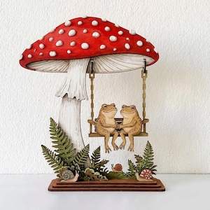 Whimsical Frog Couple On Mushroom Swing Wooden Decoration Cottagecore Woodland Home Decor Handcrafted Nature Inspired Gift 4.1 (625)