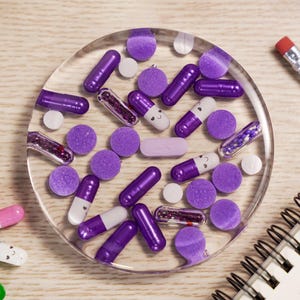Colorful Pill Resin Drink Coasters, Real Pill Capsules, Unique Coffee Table Accessory, Medical Coaster Nurse Gift Idea, Fun Bar Cart Coaster