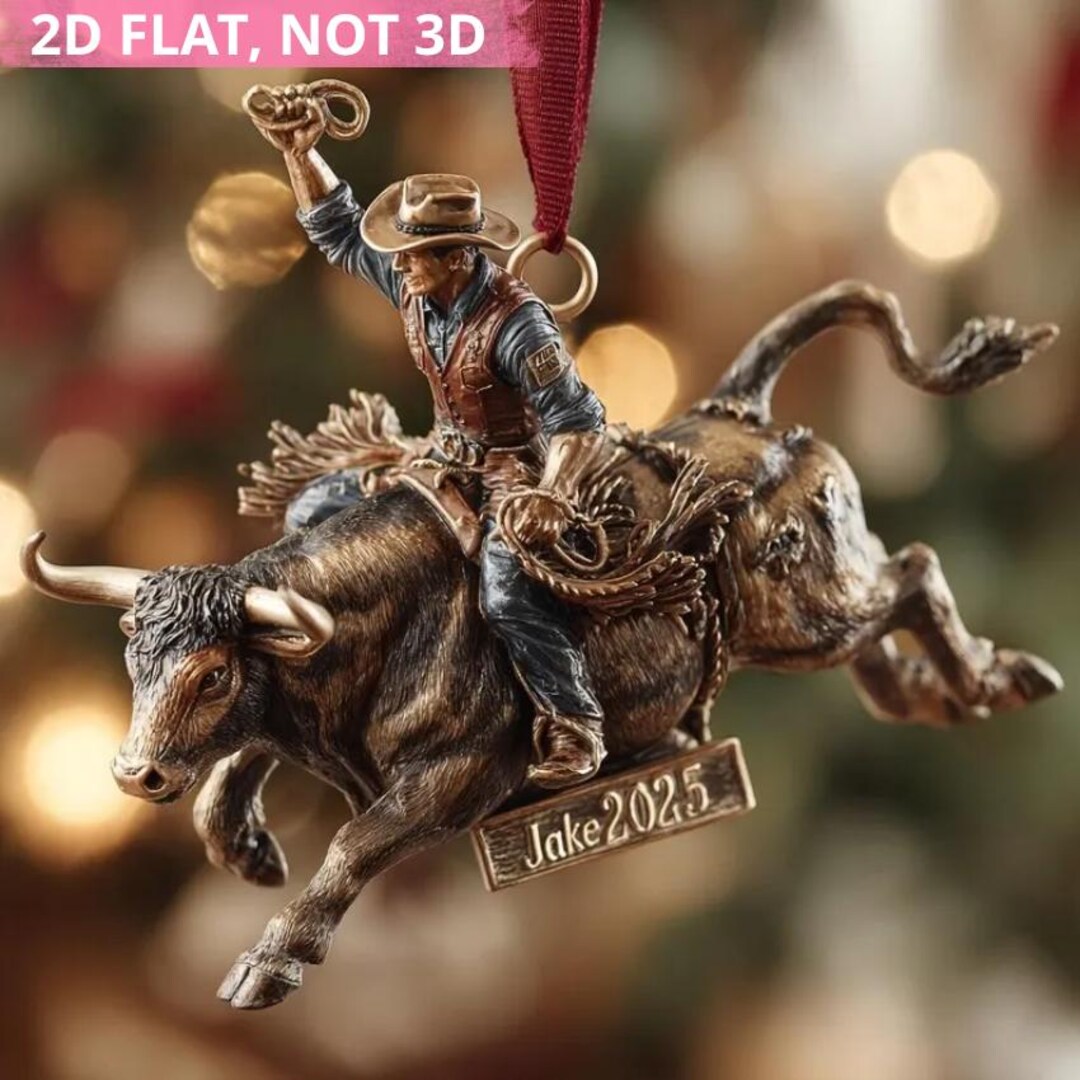 Bull Rider 2D FLAT ORNAMENT, Rodeo Cowboy Christmas Decor 2025, Western ...