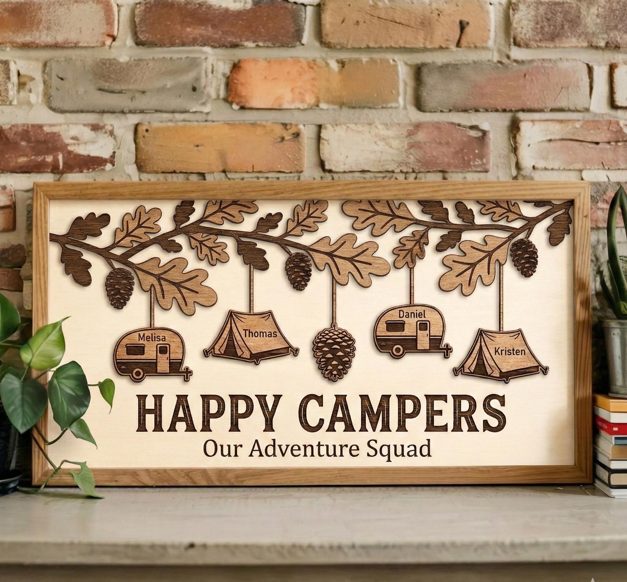 Custom Family Camping Sign Personalized Wood Wall Art Happy Campers Our ...