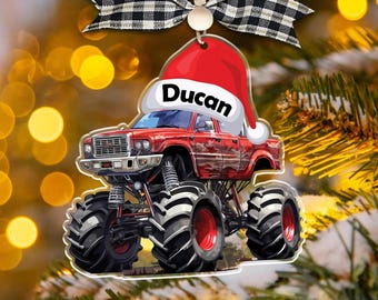 Personalized Monster Truck Ornament, 2D Flat Acrylic or Wooden Christmas Ornament, Perfect Gift for Boys and Monster Truck Lovers