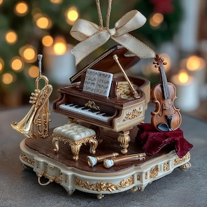 Miniature Music Room 2D FLAT ORNAMENT, Grand Piano And Violin Diorama, Classical Instrument Decor Gift For Music Lovers