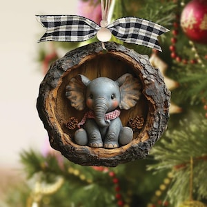 Baby Elephant Christmas 2D Flat Printed NOT 3D Ornament Custom Cute Elephant Ornament Christmas Gift for Elephant Lover Animal Lover Gift