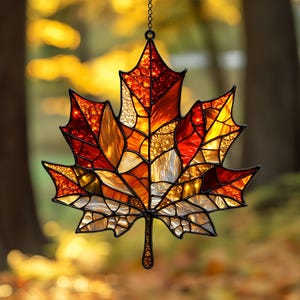 Atrapasueños acrílico de hoja de arce/vidriera de imitación otoñal para colgar en la ventana, decoración otoñal, regalo para el hogar