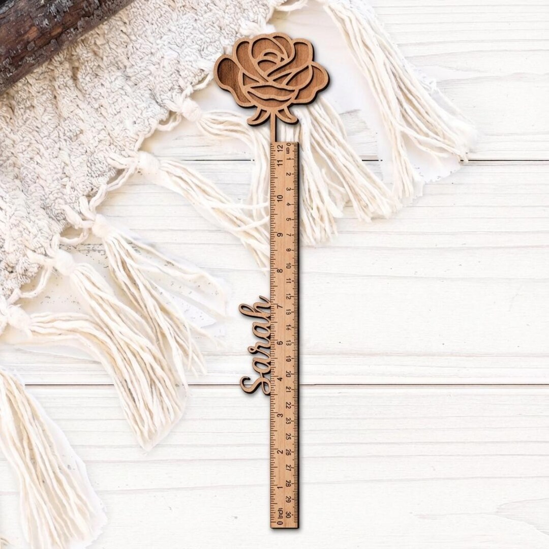 Personalized Rose Wooden Ruler Custom Name Flower Ruler for Students ...